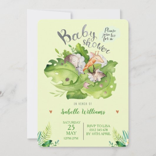 Invitation au Baby shower animal de la forêt de co (Devant)