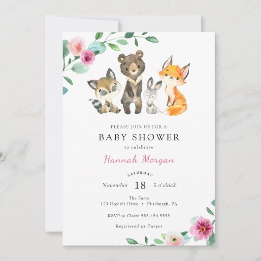 Invitation au Baby shower animal de la forêt de Gi (Devant)