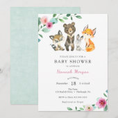 Invitation au Baby shower animal de la forêt de Gi (Devant / Derrière)