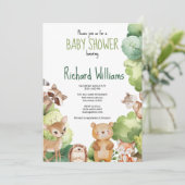 Invitation au baby shower animal de la forêt verte (Debout devant)