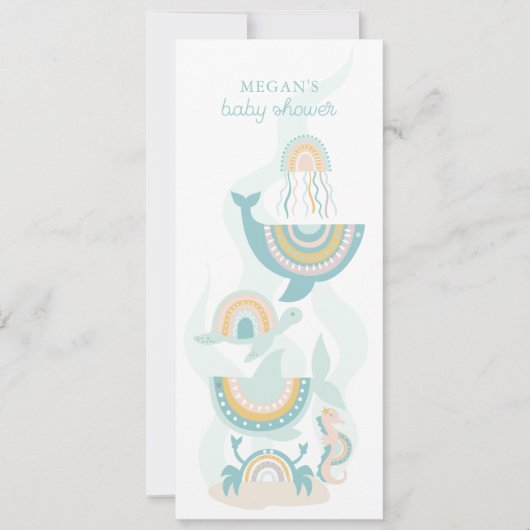 Invitation au Baby shower animal de la mer de Boho (Devant)
