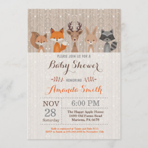 Invitation au Baby shower animal des bois d'hiver