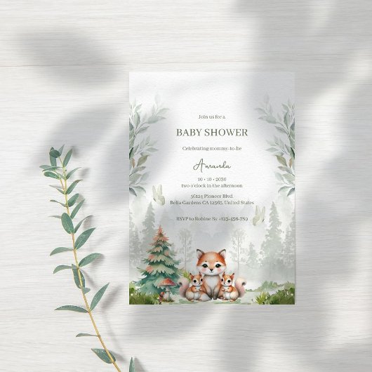 Invitation au Baby shower animal forestier