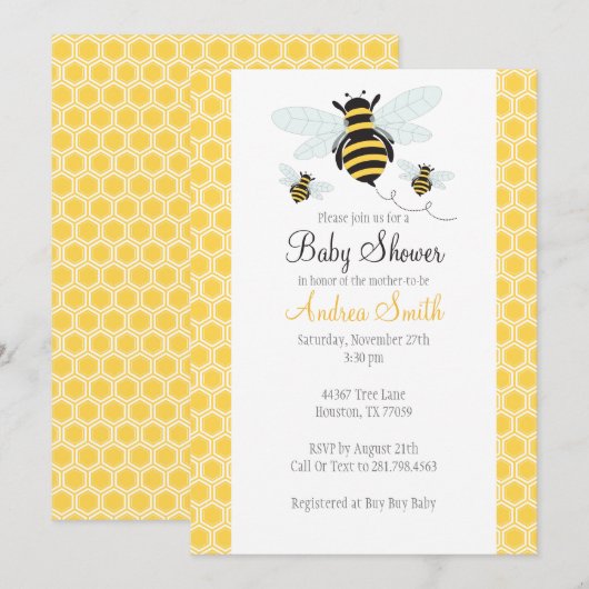Invitation au Baby shower-anniversaire de Bumble B (Devant / Derrière)