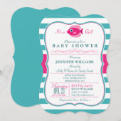 Invitation au Baby shower Aqua et Rose (Devant / Derrière)