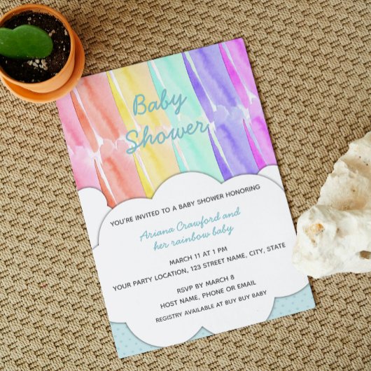 Invitation au Baby shower arc-en-ciel