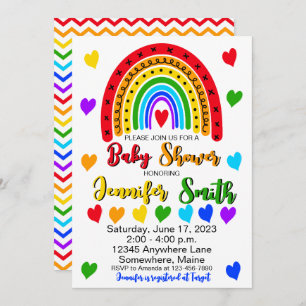 Invitation au Baby shower arc-en-ciel