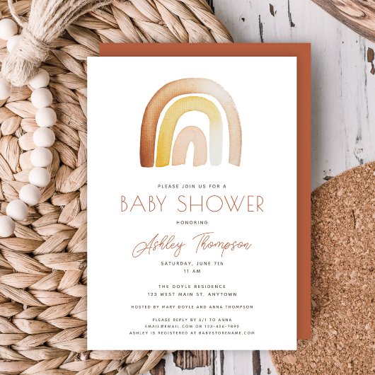 Invitation au Baby shower arc-en-ciel Cute Boho