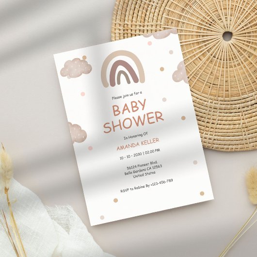 Invitation au Baby shower arc-en-ciel de Boho neut