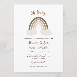 Invitation au Baby shower arc-en-ciel neutre