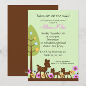 Invitation au Baby shower Baby Deer TWINS (Devant / Derrière)