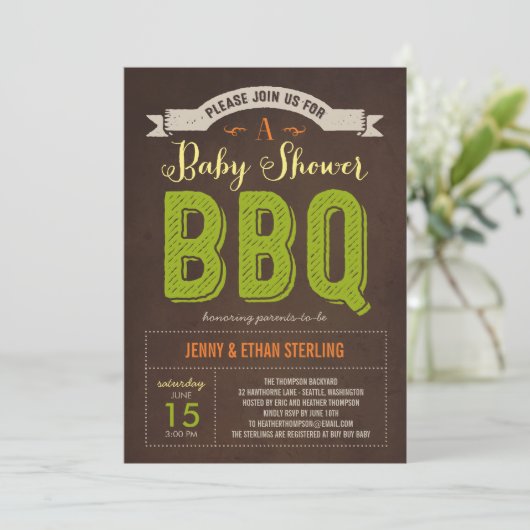 Invitation au Baby shower barbecue - Lime (Debout devant)