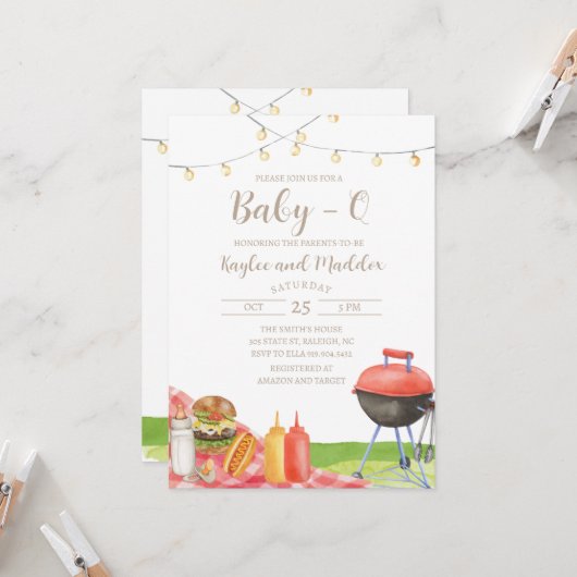 Invitation au Baby shower BBQ Baby-Q (Devant/Arrière en situation)