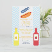 Invitation au Baby shower BBQ de Blue Chevron Hotd (Debout devant)