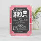 Invitation au Baby shower BBQ En vichy Rouge (Debout devant)