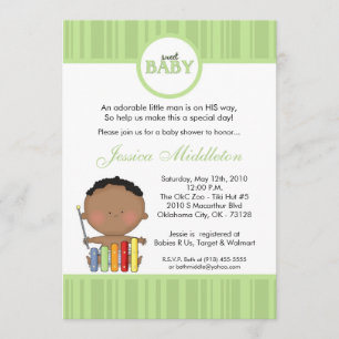 Invitation au Baby shower bébé africain vert 5x7