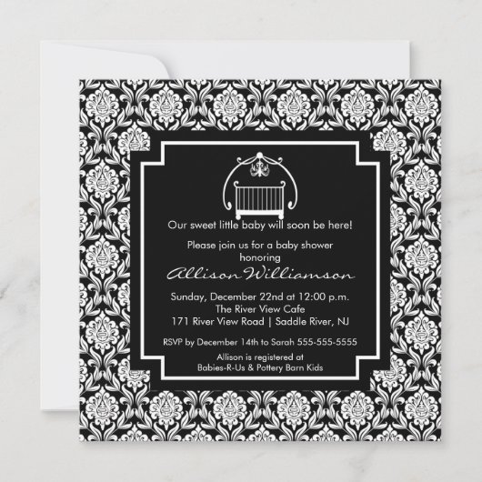Invitation au Baby shower bébé Damask Crib (Devant)