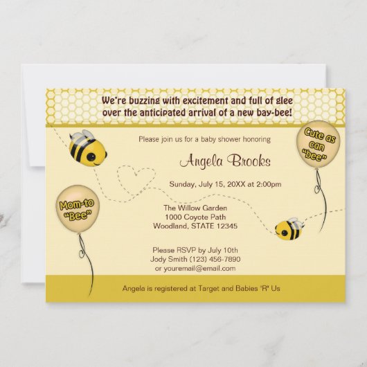 Invitation au Baby shower BEE - Cute as can "bee" (Devant)