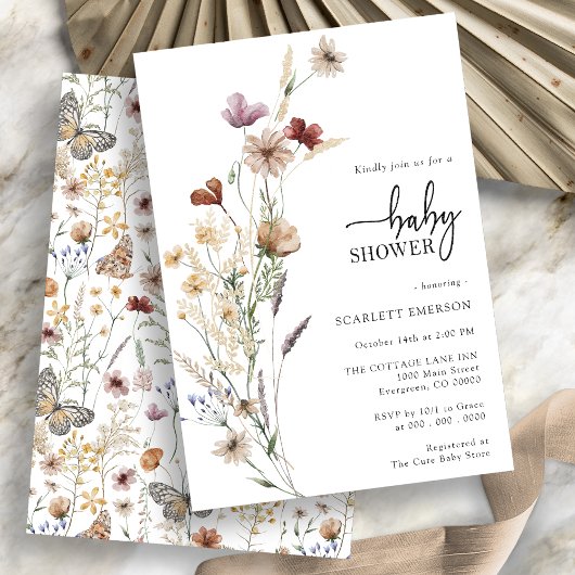 Invitation au Baby shower blanc floral