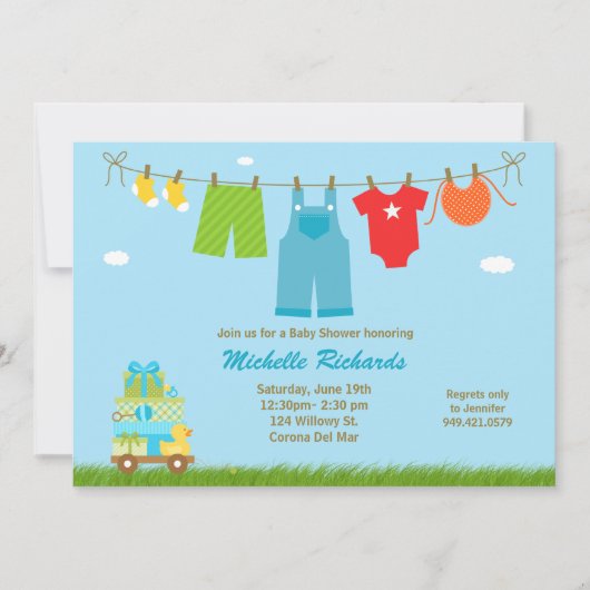 Invitation au Baby shower bleu (Devant)