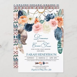 Invitation au Baby shower bleu Boho Dreamcatcher