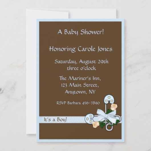 Invitation au Baby shower bleu Brown (Devant)