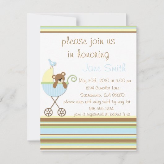 Invitation au Baby shower bleu de Little Bear (Devant)
