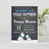 Invitation au Baby shower bleu de l'ours polaire (Debout devant)
