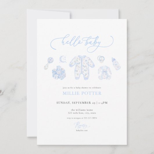 Invitation au Baby shower bleu grand-millénaire (Devant)