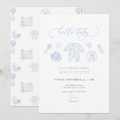 Invitation au Baby shower bleu grand-millénaire (Devant / Derrière)