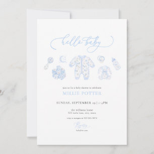 Invitation au Baby shower bleu grand-millénaire