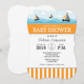 Invitation au Baby shower bleu orange (Devant / Derrière)