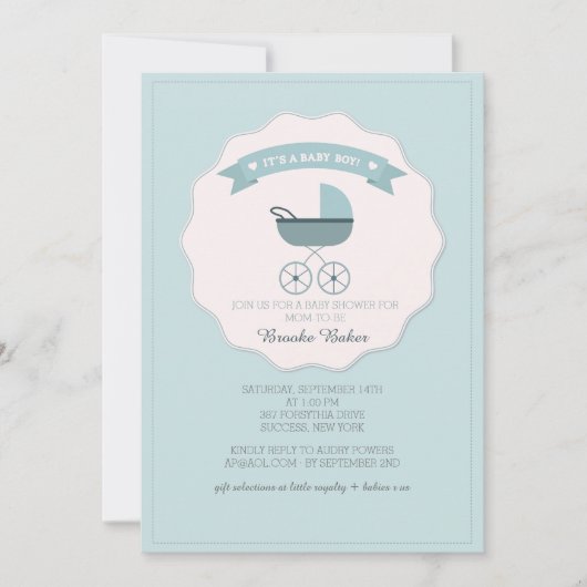 Invitation au Baby shower Blue Baby Carriage (Devant)