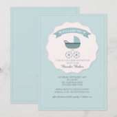 Invitation au Baby shower Blue Baby Carriage (Devant / Derrière)