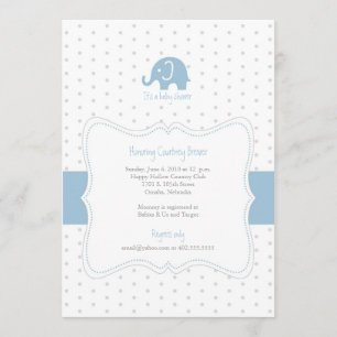 Invitation au Baby shower Blue Elephant Polkadot