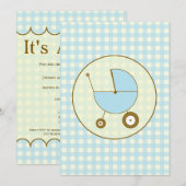 Invitation au Baby shower Blue En vichy (Devant / Derrière)