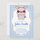 Invitation au Baby shower Blue En vichy Piggy (Devant)