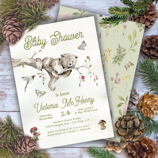 Invitation au Baby shower Boho de l'ours des bois