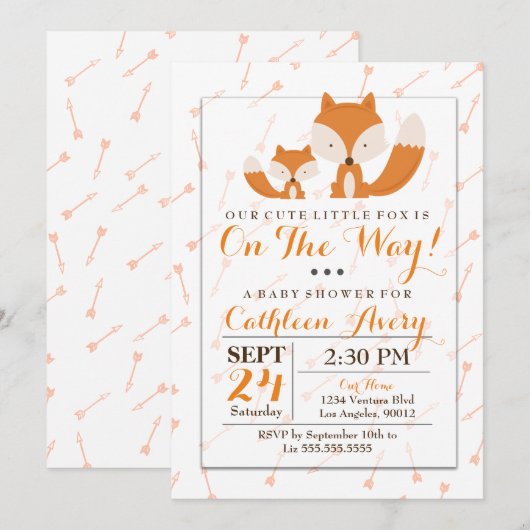Invitation au Baby shower Boho Fox (Devant / Derrière)