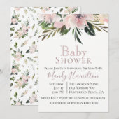 Invitation au Baby shower botanique Dusty Mauve (Devant / Derrière)