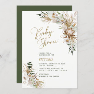 Invitation au Baby shower Botanique Green & Gold B