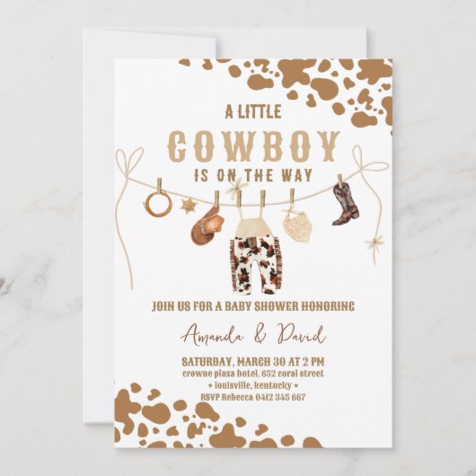 Invitation au Baby shower Brown de Cowboy Western (Devant)