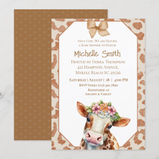 Invitation au Baby shower Brown de la vache sainte