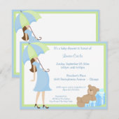 Invitation Au Baby shower Cadeau Bleu Et Ours Tedd (Devant / Derrière)
