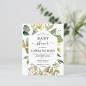 Invitation au Baby shower cadre Feuilles éco budge (Debout devant)