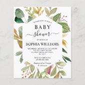 Invitation au Baby shower cadre Feuilles éco budge (Devant)