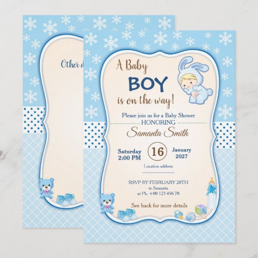 invitation au baby shower, c'est un garçon (Devant / Derrière)