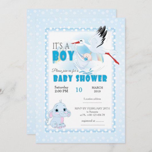 invitation au baby shower, c'est un garçon (Devant / Derrière)