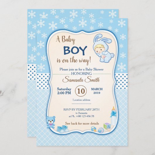 invitation au baby shower, c'est un garçon (Devant / Derrière)