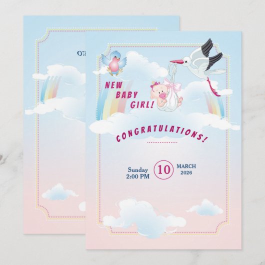 invitation au baby shower, c'est une fille (Devant / Derrière)